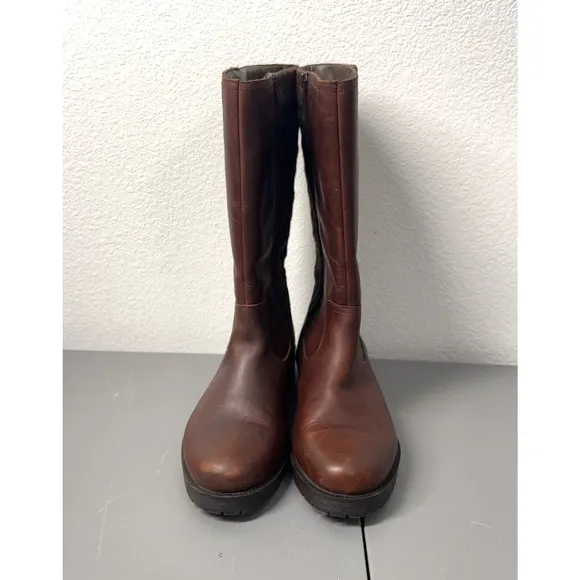 Vionic Women's Aurora Zip Up Boots Size 8 Brown Leather Midcalf Faux Fur Lining