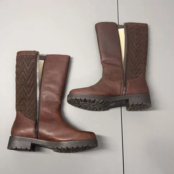 Vionic Women's Aurora Zip Up Boots Size 8 Brown Leather Midcalf Faux Fur Lining