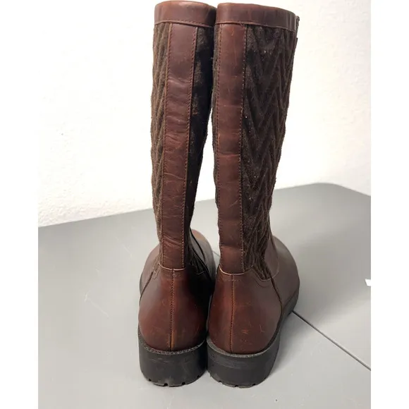 Vionic Women's Aurora Zip Up Boots Size 8 Brown Leather Midcalf Faux Fur Lining