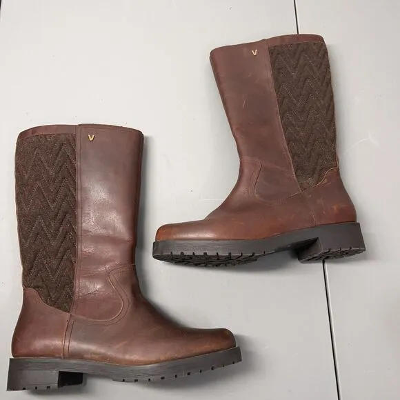 Vionic Women's Aurora Zip Up Boots Size 8 Brown Leather Midcalf Faux Fur Lining