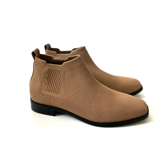 Vivaia Nutmeg Tan Square Toe Ryan Pro Water Repellant Knitted Ankle Boots