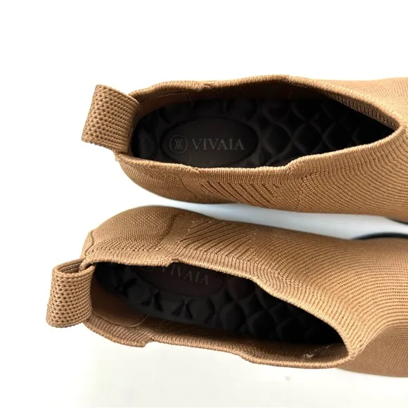 Vivaia Nutmeg Tan Square Toe Ryan Pro Water Repellant Knitted Ankle Boots