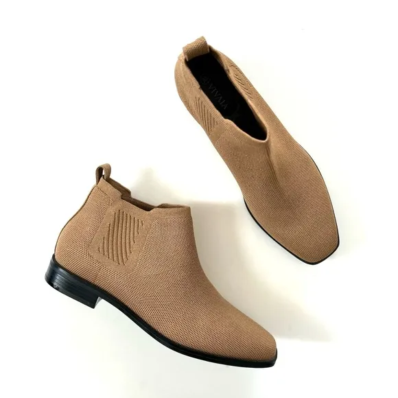 Vivaia Nutmeg Tan Square Toe Ryan Pro Water Repellant Knitted Ankle Boots