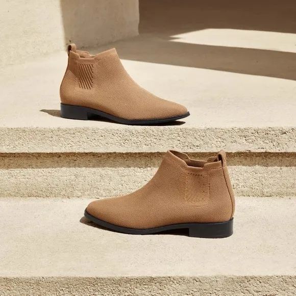 Vivaia Nutmeg Tan Square Toe Ryan Pro Water Repellant Knitted Ankle Boots
