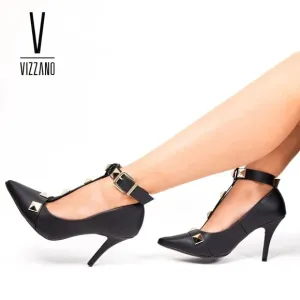 Vizzano Black Heels with Ankle Strap Gold Details