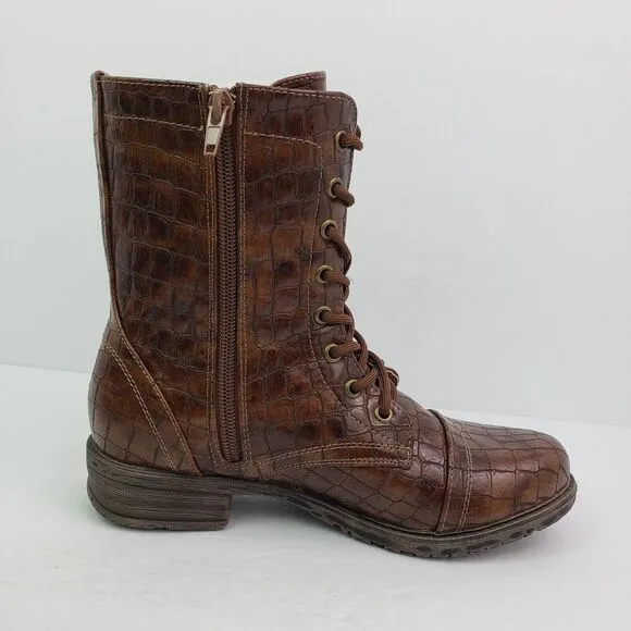 Volatile Womens Size 6 Brown Underground Faux Leather Snake Print Combat Boots