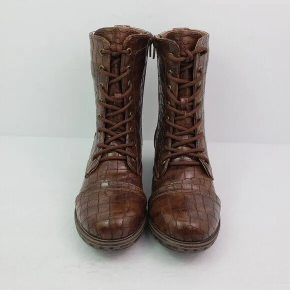 Volatile Womens Size 6 Brown Underground Faux Leather Snake Print Combat Boots
