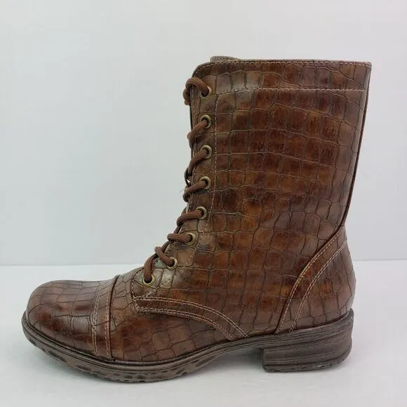 Volatile Womens Size 6 Brown Underground Faux Leather Snake Print Combat Boots
