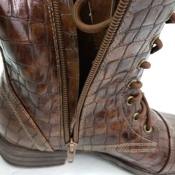 Volatile Womens Size 6 Brown Underground Faux Leather Snake Print Combat Boots