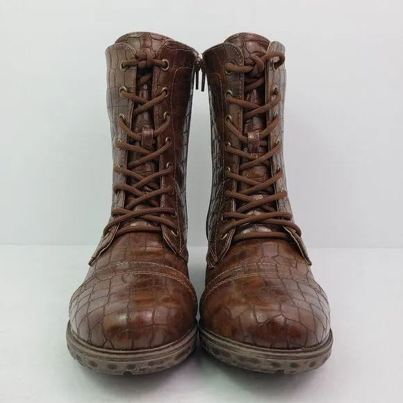 Volatile Womens Size 6 Brown Underground Faux Leather Snake Print Combat Boots