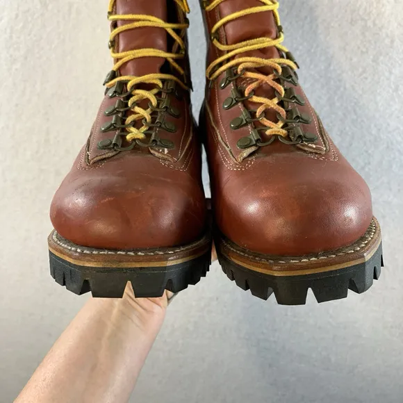 VTG Chippewa Mens Kush N Kollar Leather Shearling Lined Work Boots Sz 8E USA