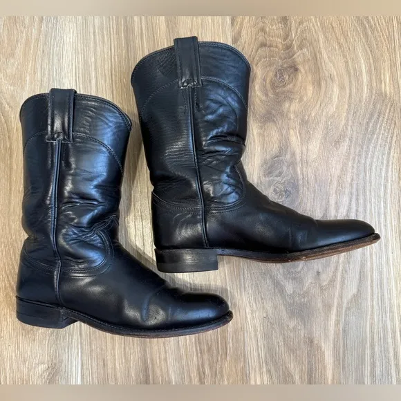 Vtg Justin Boots Ropers USA Size 6B Black Leather Western Cowgirl L3703 EUC