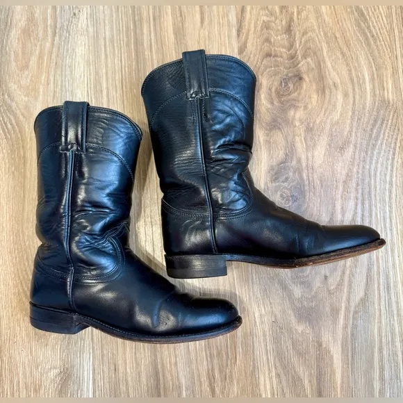 Vtg Justin Boots Ropers USA Size 6B Black Leather Western Cowgirl L3703 EUC