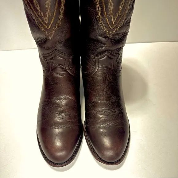 VTG JUSTIN ROPER BROWN CORONA LEATHER ALMOND TOE WESTERN COWBOY BOOTS Sz8.5EE