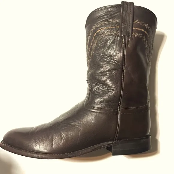 VTG JUSTIN ROPER BROWN CORONA LEATHER ALMOND TOE WESTERN COWBOY BOOTS Sz8.5EE