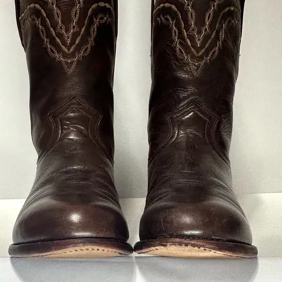VTG JUSTIN ROPER BROWN CORONA LEATHER ALMOND TOE WESTERN COWBOY BOOTS Sz8.5EE