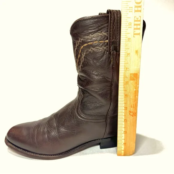 VTG JUSTIN ROPER BROWN CORONA LEATHER ALMOND TOE WESTERN COWBOY BOOTS Sz8.5EE