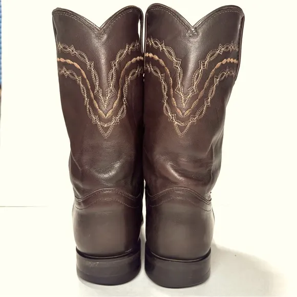 VTG JUSTIN ROPER BROWN CORONA LEATHER ALMOND TOE WESTERN COWBOY BOOTS Sz8.5EE