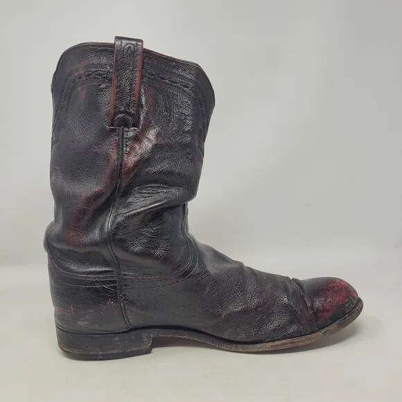 VTG Lucchese Boots 10EE Black Cherry Smooth Ostrich Goat Leather Western Cowboy