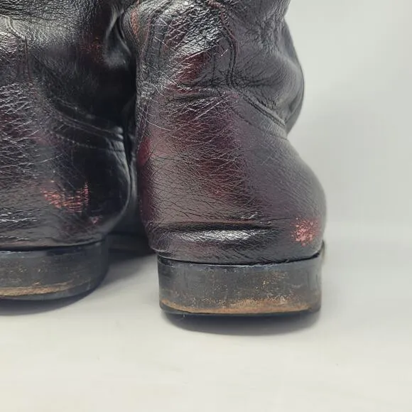 VTG Lucchese Boots 10EE Black Cherry Smooth Ostrich Goat Leather Western Cowboy
