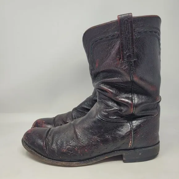 VTG Lucchese Boots 10EE Black Cherry Smooth Ostrich Goat Leather Western Cowboy