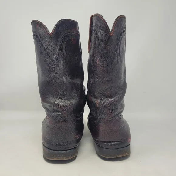 VTG Lucchese Boots 10EE Black Cherry Smooth Ostrich Goat Leather Western Cowboy
