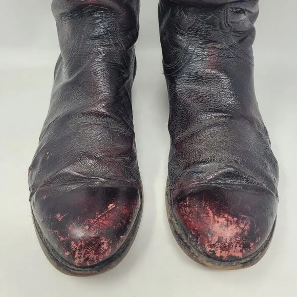 VTG Lucchese Boots 10EE Black Cherry Smooth Ostrich Goat Leather Western Cowboy
