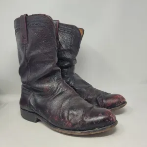 VTG Lucchese Boots 10EE Black Cherry Smooth Ostrich Goat Leather Western Cowboy