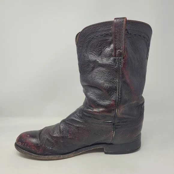 VTG Lucchese Boots 10EE Black Cherry Smooth Ostrich Goat Leather Western Cowboy