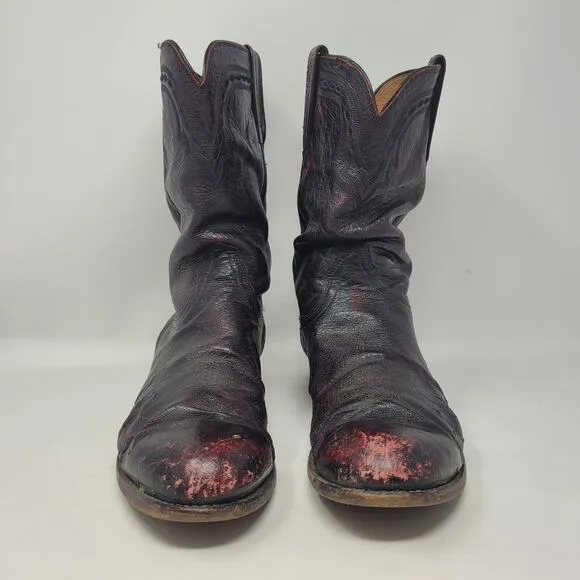 VTG Lucchese Boots 10EE Black Cherry Smooth Ostrich Goat Leather Western Cowboy