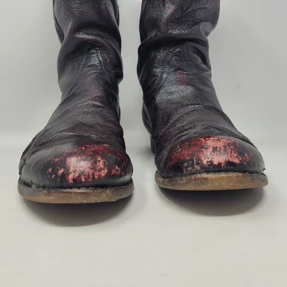 VTG Lucchese Boots 10EE Black Cherry Smooth Ostrich Goat Leather Western Cowboy