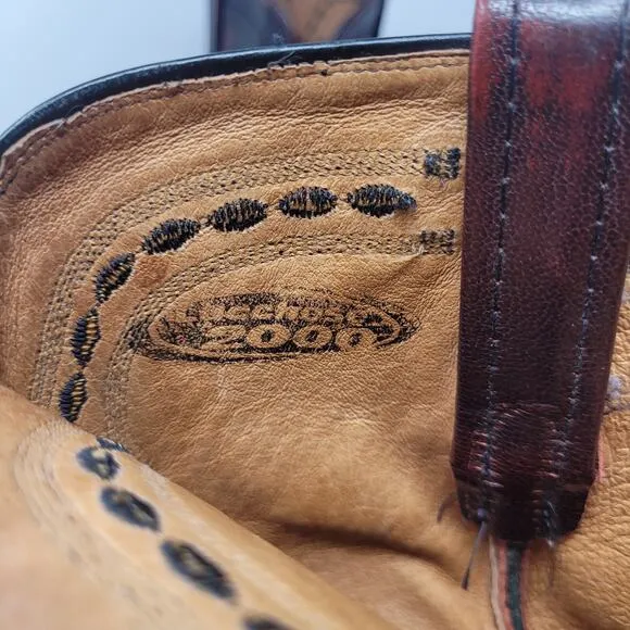 VTG Lucchese Boots 10EE Black Cherry Smooth Ostrich Goat Leather Western Cowboy
