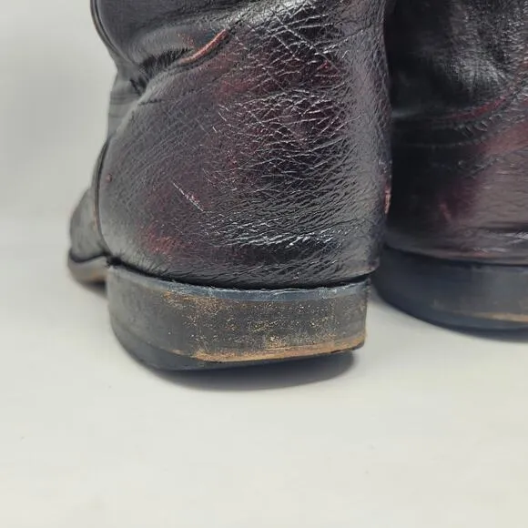VTG Lucchese Boots 10EE Black Cherry Smooth Ostrich Goat Leather Western Cowboy