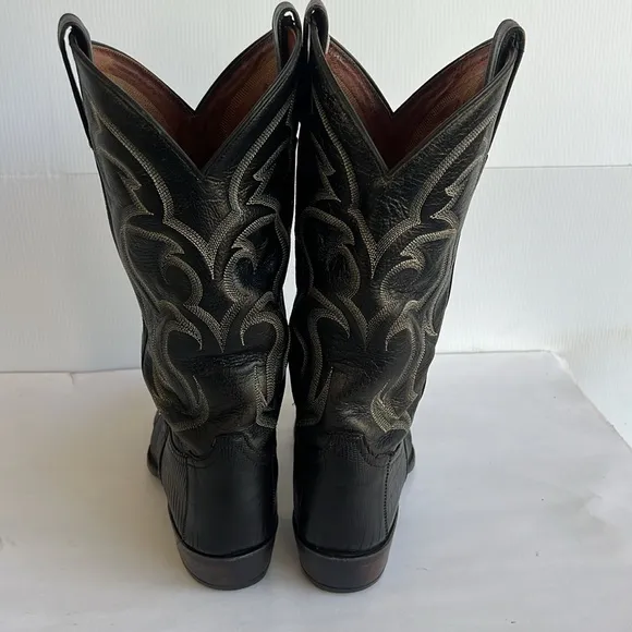 VTG Tony Lama CZ810 Men's Exotic Teju Lizard Western Cowboy Boots BLACK 10.5 D