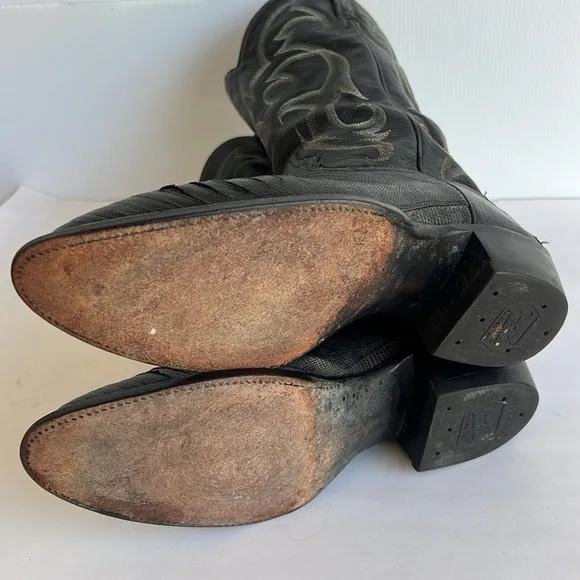 VTG Tony Lama CZ810 Men's Exotic Teju Lizard Western Cowboy Boots BLACK 10.5 D