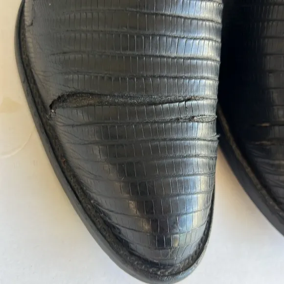 VTG Tony Lama CZ810 Men's Exotic Teju Lizard Western Cowboy Boots BLACK 10.5 D