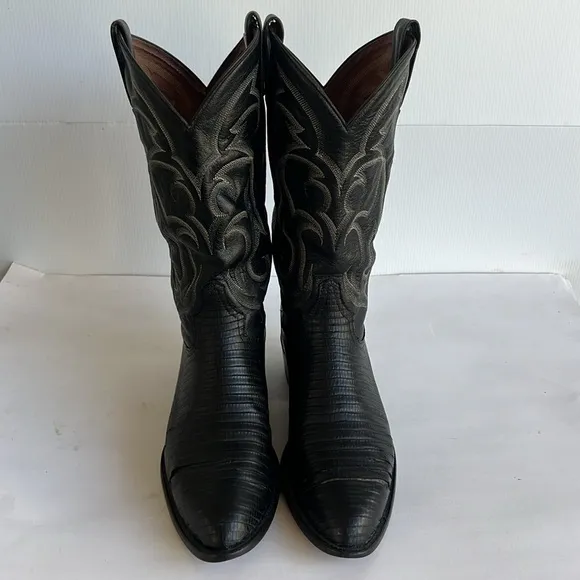 VTG Tony Lama CZ810 Men's Exotic Teju Lizard Western Cowboy Boots BLACK 10.5 D