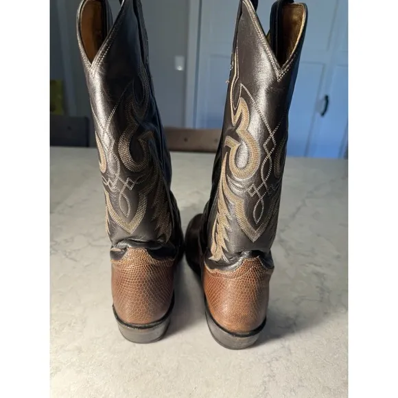 VTG Tony Lama Men's Brown Western Boots Teju Lizard Leather Size 11 B Gold Label