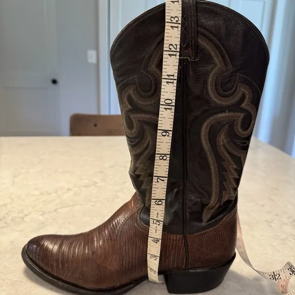 VTG Tony Lama Men's Brown Western Boots Teju Lizard Leather Size 11 B Gold Label