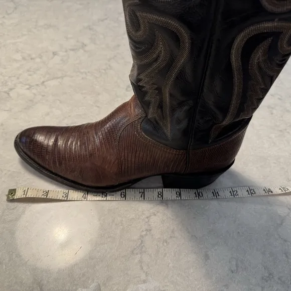 VTG Tony Lama Men's Brown Western Boots Teju Lizard Leather Size 11 B Gold Label