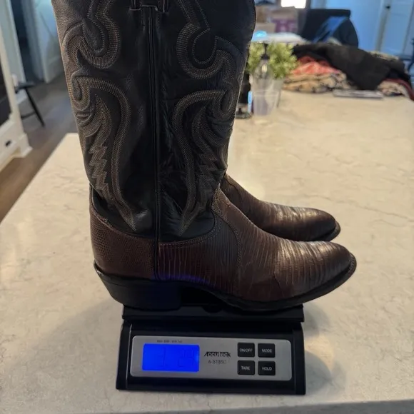 VTG Tony Lama Men's Brown Western Boots Teju Lizard Leather Size 11 B Gold Label