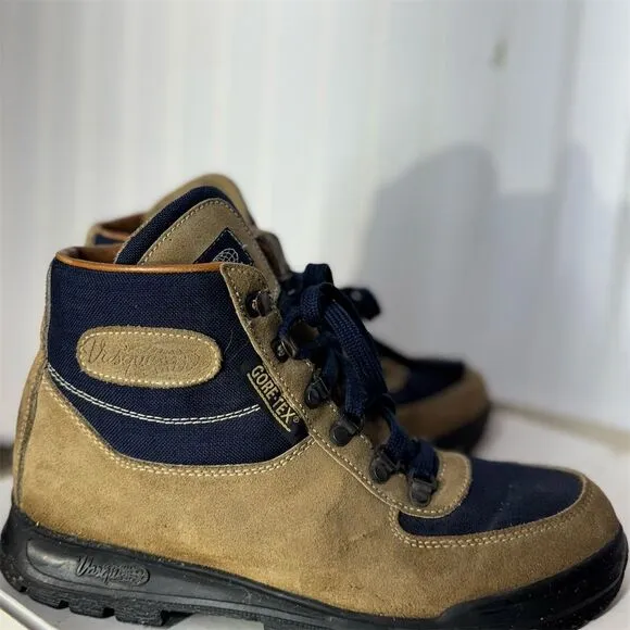 VTG Vasque Gore-Tex Hiking Boots Size 8M Suede &amp; Canvas Made in Italy Cowhide
