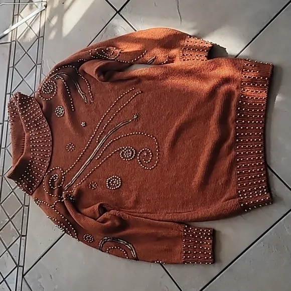 VTG Victoria Barbour Cowl Neck  Embellished Sweater SZ: L