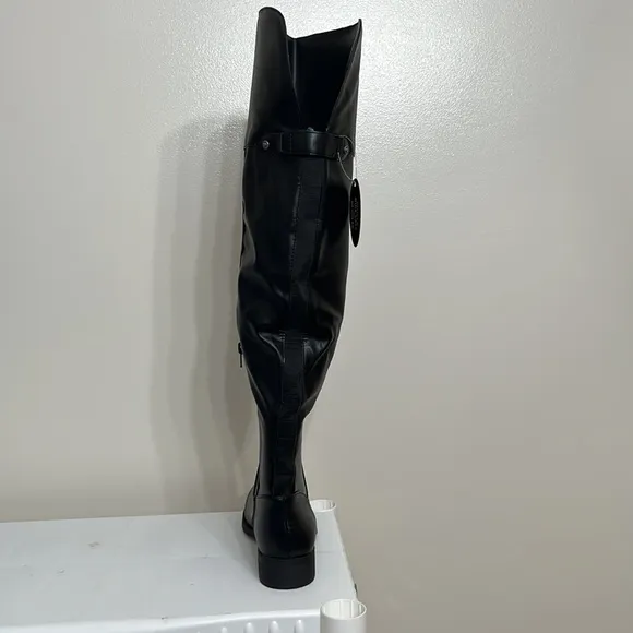 W566 Sun   Stone Black Women's Allicce Faux Leather Over-The-Knee Boots