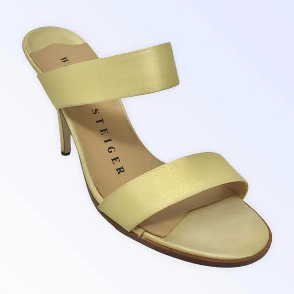 Walter Steiger Vintage NEW Yellow Satin Yellow Sandals Heels