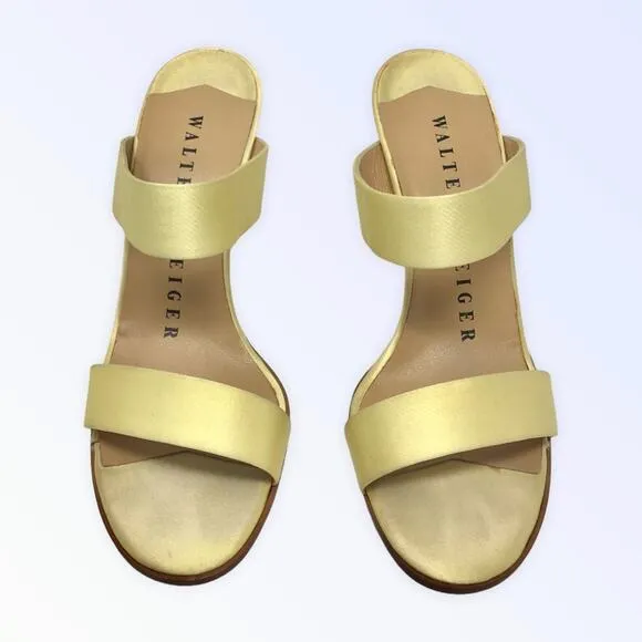 Walter Steiger Vintage NEW Yellow Satin Yellow Sandals Heels