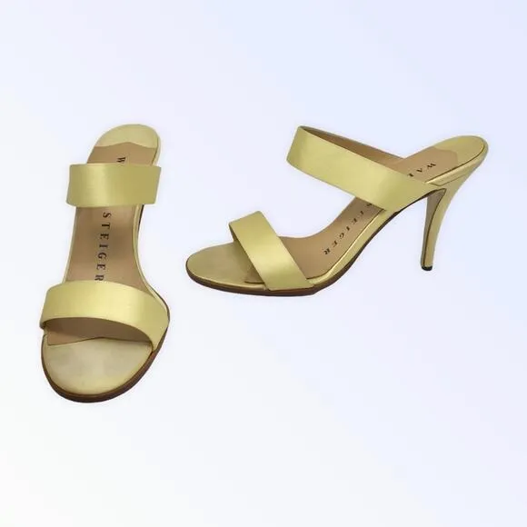 Walter Steiger Vintage NEW Yellow Satin Yellow Sandals Heels