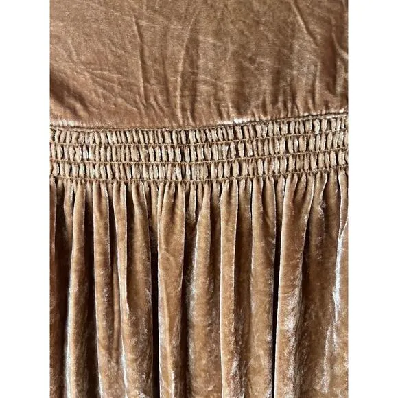 We The Free Golden Brown Long Sleeve Velvet Shirt Dress Large