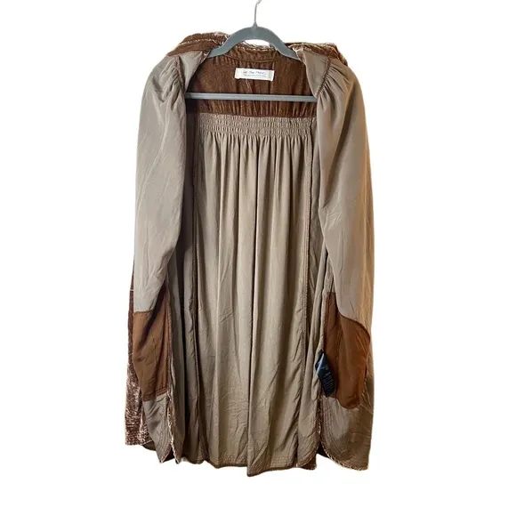 We The Free Golden Brown Long Sleeve Velvet Shirt Dress Large