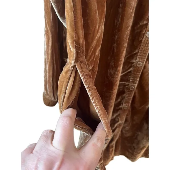 We The Free Golden Brown Long Sleeve Velvet Shirt Dress Large